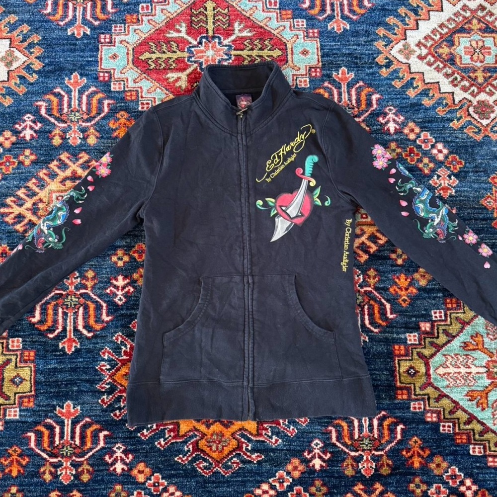 Ed Hardy Black Jacket with Colorful Graphics